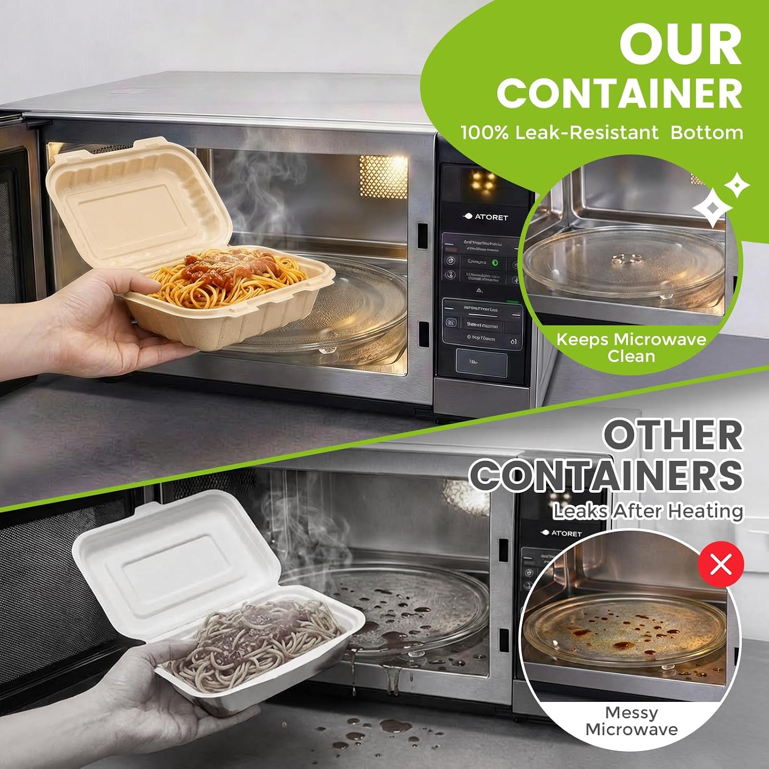50個入り 16オンス クラムシェル型テイクアウト容器、天然 - Food Storage Safe のレビューと価格