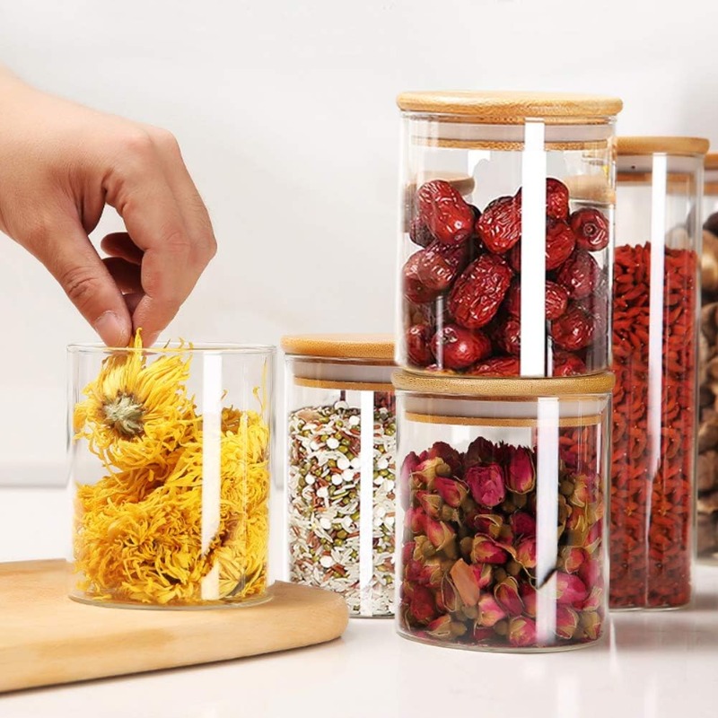 竹製の密閉蓋とラベル付きガラス瓶12個セット、食品シリアル保 - Food Storage Set Glass のレビューと価格