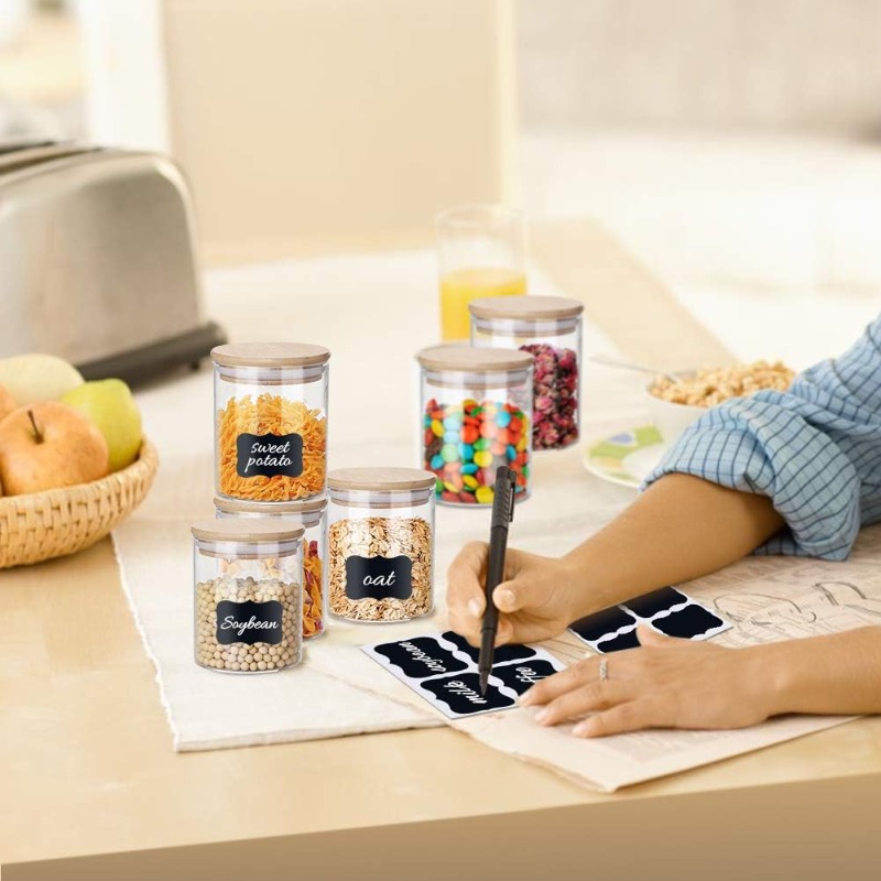 竹製の密閉蓋とラベル付きガラス瓶12個セット、食品シリアル保 - Food Storage Set Glass のレビューと価格
