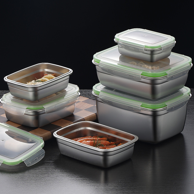 304ステンレス製ランチボックスセット、シリコン製透明蓋付き - Food Storage Design のレビューと価格