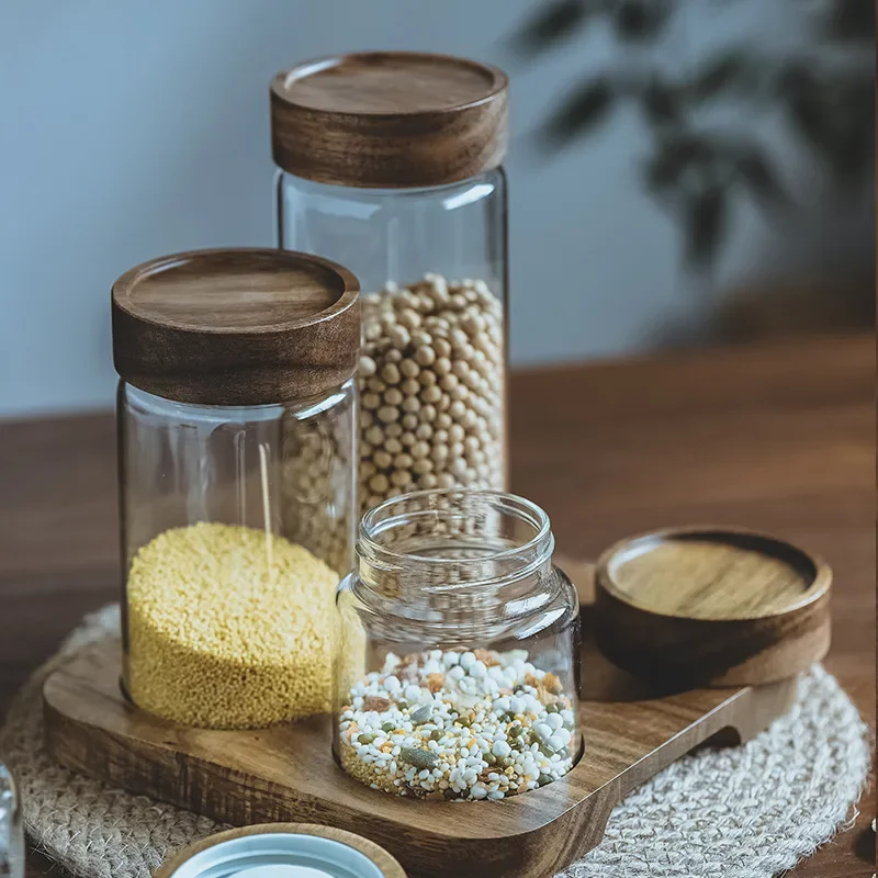 木製蓋付きガラスジャー,気密キャニスター,密閉フード容器,ベ - Food Storage Set Glass のレビューと価格