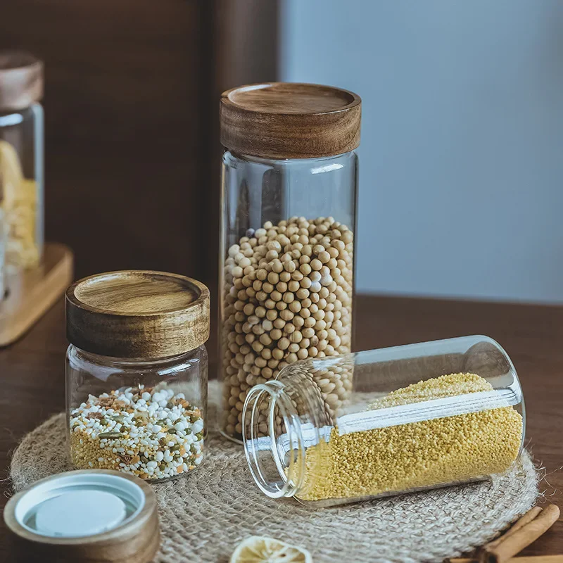 木製蓋付きガラスジャー,気密キャニスター,密閉フード容器,ベ - Food Storage Set Glass のレビューと価格