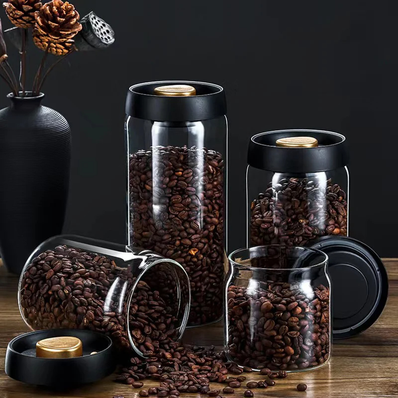 コーヒー豆真空密封瓶、透明ガラス食品保存瓶、家庭用防湿・密封 - Food Storage Set Glass のレビューと価格
