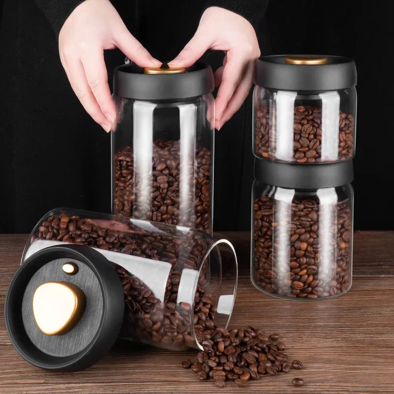 コーヒー豆真空密封瓶、透明ガラス食品保存瓶、家庭用防湿・密封 - Food Storage Set Glass のレビューと価格