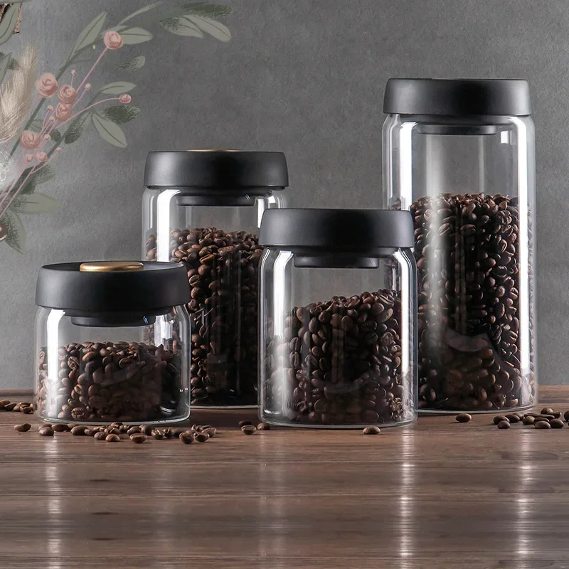 コーヒー豆真空密封瓶、透明ガラス食品保存瓶、家庭用防湿・密封 - Food Storage Set Glass のレビューと価格