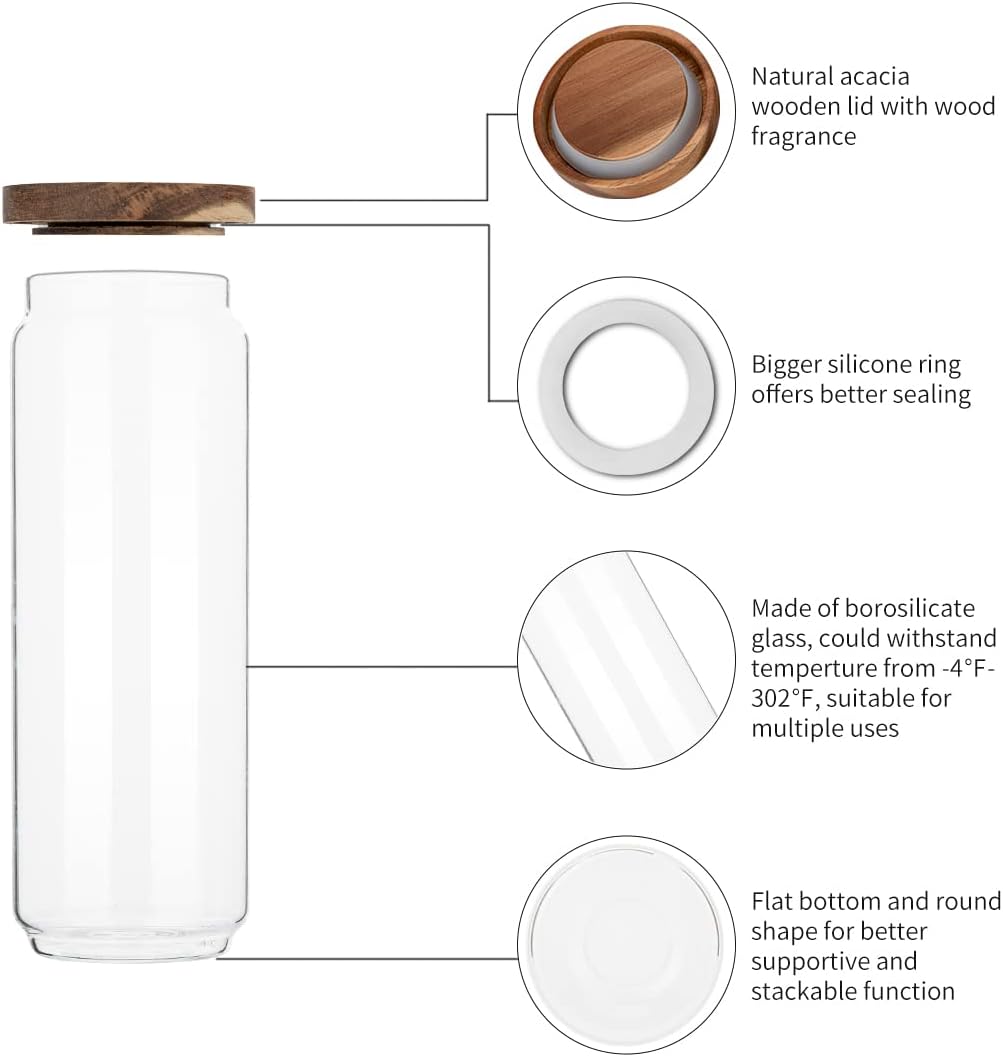 4個パック 34オンス ガラス瓶 木製蓋付き、ガラス製キッチ - Food Storage Set Glass のレビューと価格