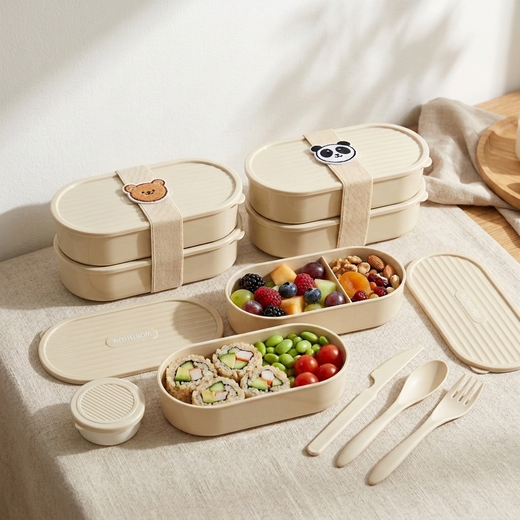 二層オーバルランチボックス かわいいストラップ付き 再利用可 - Food Storage Safe のレビューと価格