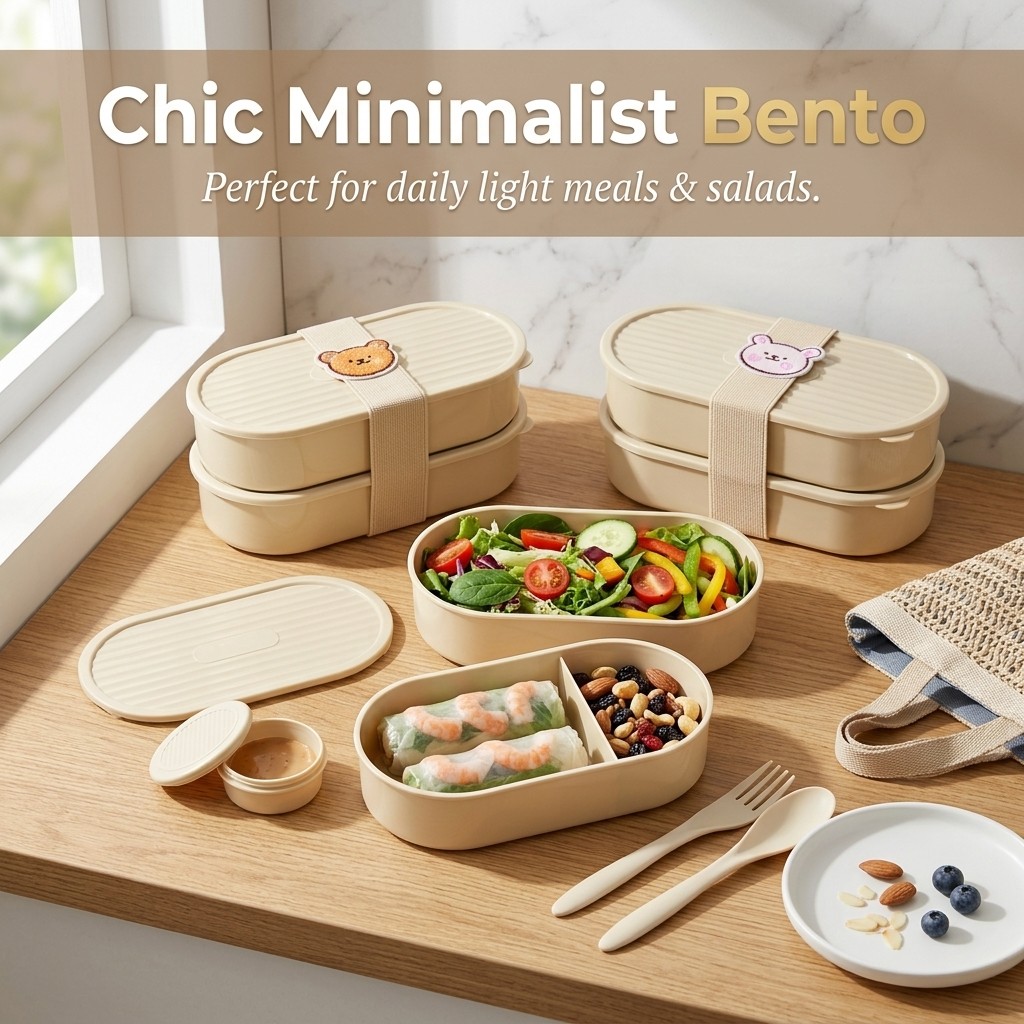 二層オーバルランチボックス かわいいストラップ付き 再利用可 - Food Storage Safe のレビューと価格