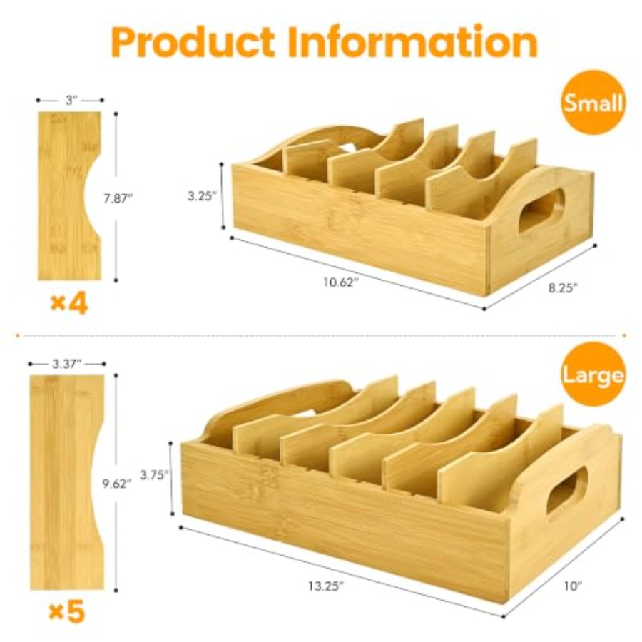 2パック竹製蓋オーガナイザー、10.6インチ x 8.2イン - Food Storage Organizer のレビューと価格