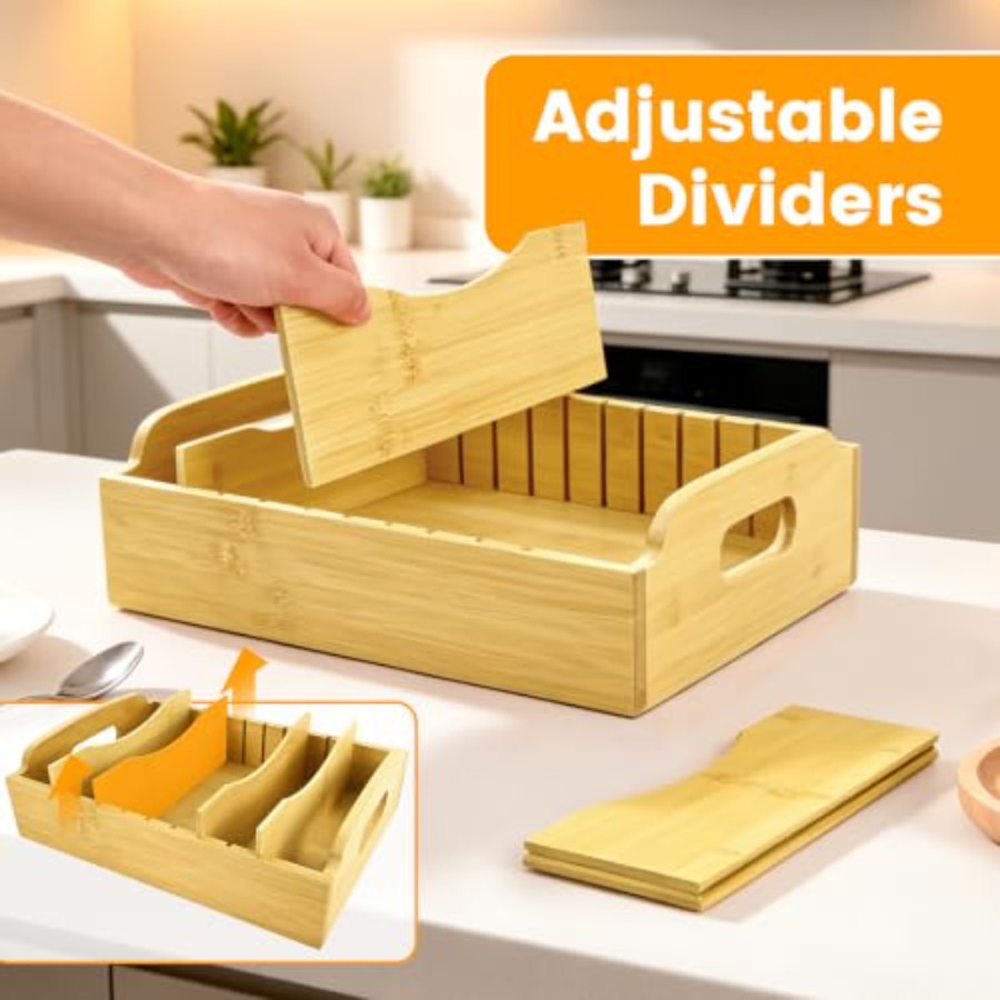 2パック竹製蓋オーガナイザー、10.6インチ x 8.2イン - Food Storage Organizer のレビューと価格