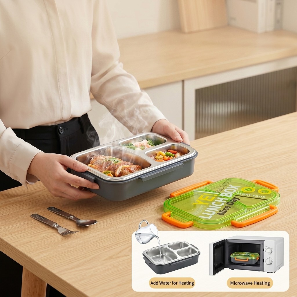 電子レンジ対応304ステンレス製弁当箱、仕切り付き食品保存容 - Food Storage Design のレビューと価格