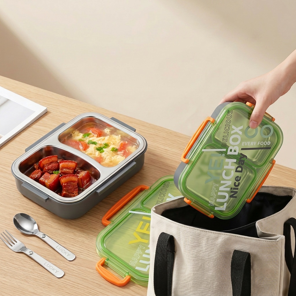 電子レンジ対応304ステンレス製弁当箱、仕切り付き食品保存容 - Food Storage Design のレビューと価格
