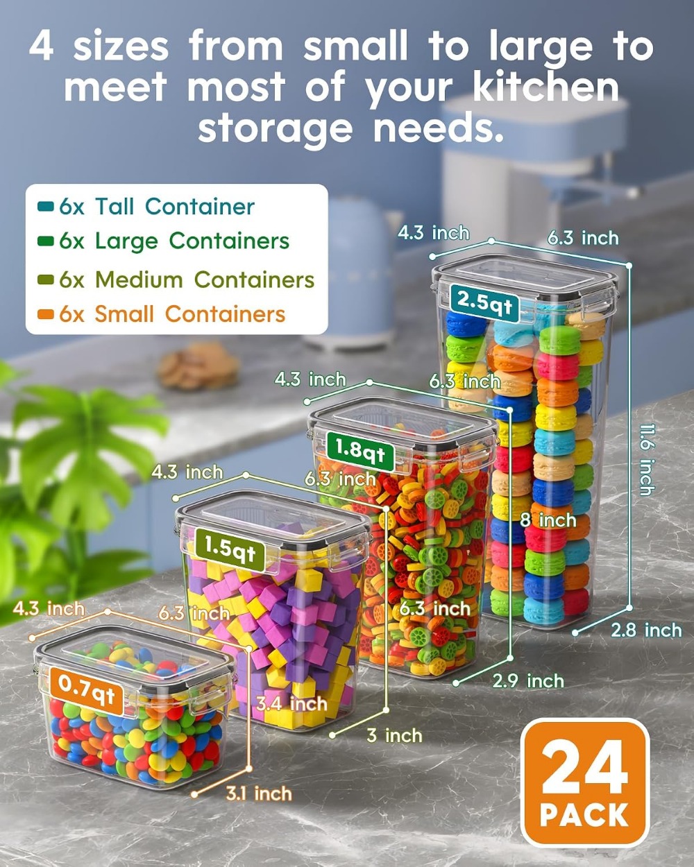 24個入り気密食品保存容器、蓋付き、BPAフリープラスチック - Food Storage And Container のレビューと価格