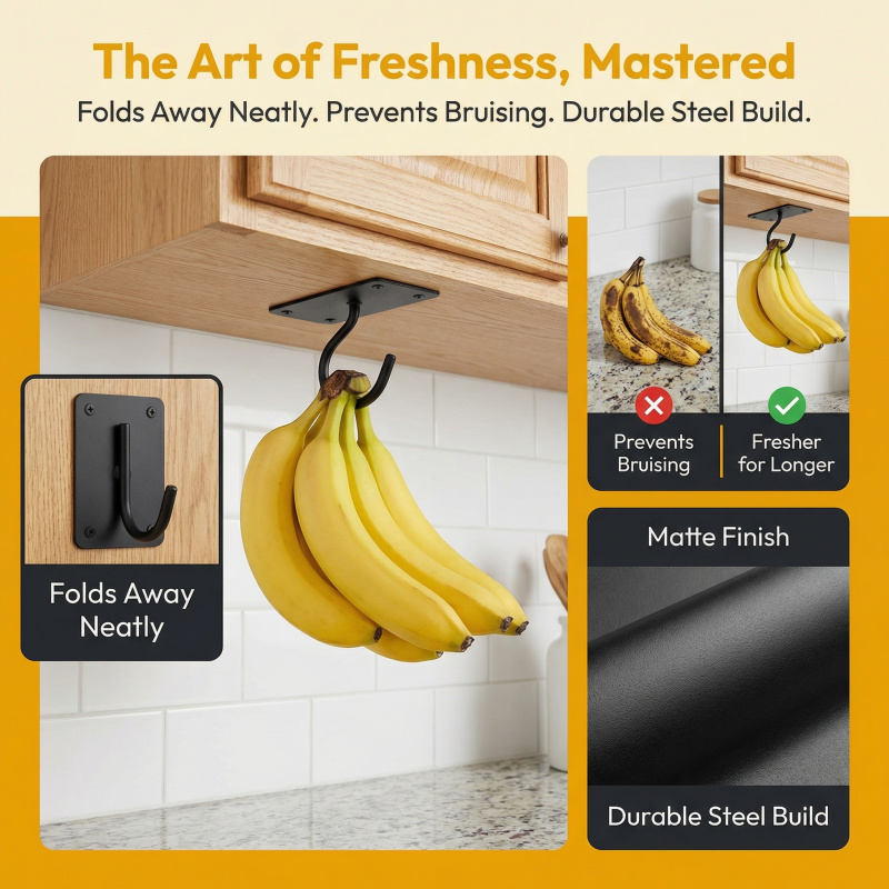 ブラックメタル製粘着式バナナフック折りたたみ式収納ラック省ス - Food Storage Cupboard のレビューと価格
