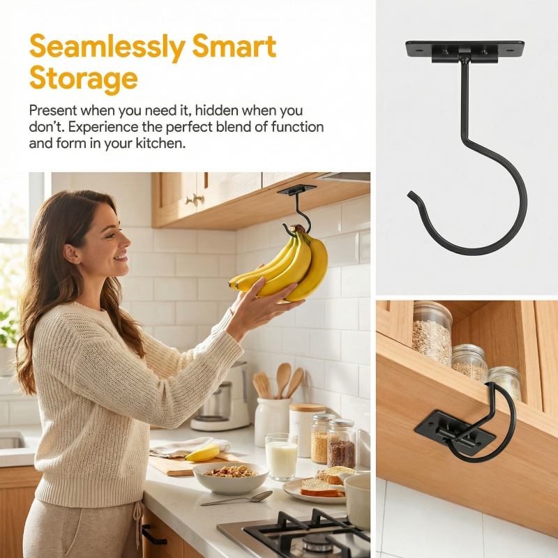 ブラックメタル製粘着式バナナフック折りたたみ式収納ラック省ス - Food Storage Cupboard のレビューと価格
